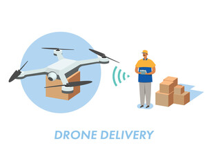 Vector illustration using drones and AI for logistics and delivery