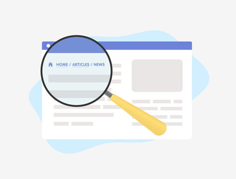 Breadcrumbs Navigation concept. Enhance SEO and user experience with breadcrumbs navigation and internal links, optimizing website hierarchy for improved usability. Isolated on white background