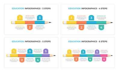Set of education infographic templates with pencil divided on segments with place for numbers and text, vector eps10 illustration