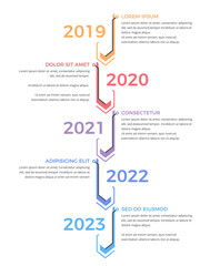 Timeline infographics template with five arrows with place for dates and text, vector eps10 illustration