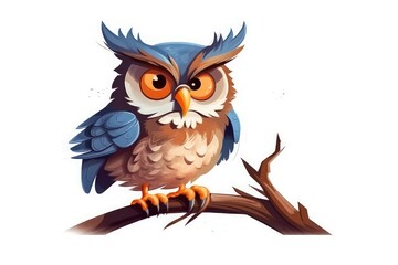 Owl perched on a Branch illustration on white background.