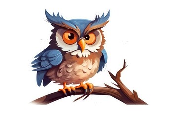 Fototapeta premium Owl perched on a Branch illustration on white background.