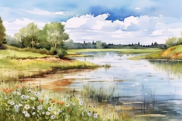 Obraz premium landscape with lake and trees