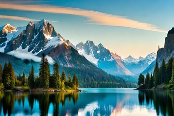 lake and mountains generated ai