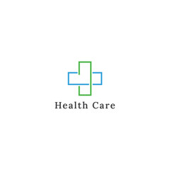 Obraz premium medical logo vector illustration, healthy logo simple green and blue style line