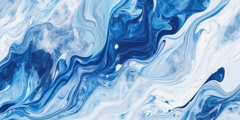 Fototapeta premium Blue Marble Swirls: Use shades of blue and white to depict swirling patterns on a marble texture background, resembling ocean waves.