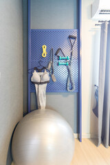 Female sport equipment on a blue background