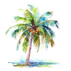Fototapeta na wymiar coconut tree watercolor vibrant color isolated on white background