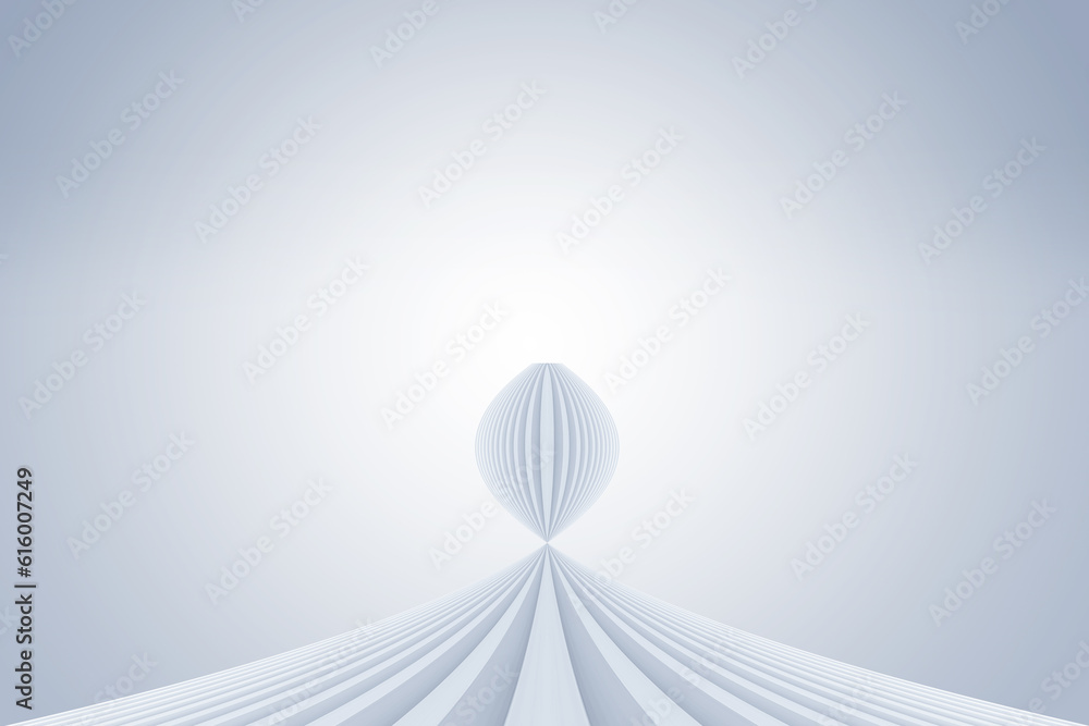 Poster the white building lines extend and converge into a sphere, rendered in 3d.