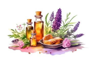 Fototapeta na wymiar spa still life with oil and lavender