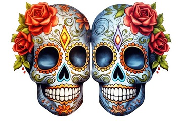 Naklejka premium skull with flowers