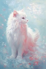 Fototapeta premium watercolor techniques to paint a cat print that has soft and fluid brushstrokes. subtle splashes of color to create a dreamy and ethereal effect . Cute cat