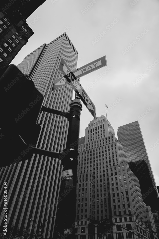 Wall mural building of manhattan, black and white background