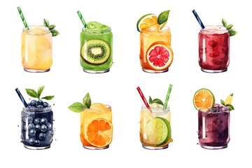 Smoothies and Juices illustration on white background.