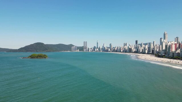 Aerial view of Balneario Camboriu, Brazil from the Ocean with