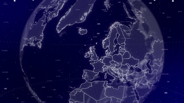 A Digital globe rotating in on United Kingdom or Great Britain commercial video background in 4K | Technological, corporate, digital world globe rotating on Country United Kingdom or Great Britain