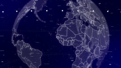 A cinematic video background showcases a digital globe rotating, zooming in on Ivory Coast country. Data analysis Technology Globe rotating on Côte d'Ivoire Country data analysis technological - Powered by Adobe