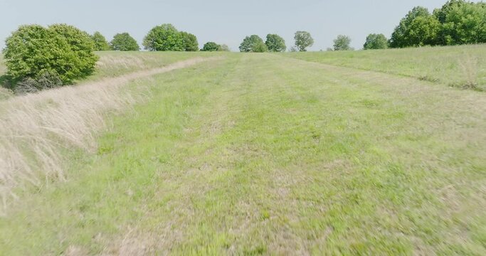 Flying Above Green Field With Shooting Target. Outdoor Firing Range In Leach, Oklahoma, USA. low aerial