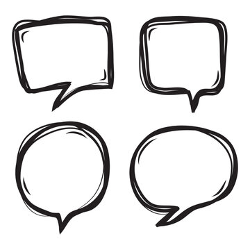 Hand drawn set of speech bubbles isolated . scribble, Doodle set element. Vector illustration.