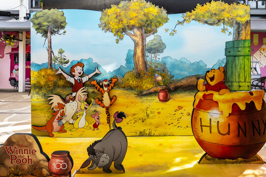 Bangkok, Thailand - June 20, 2023: A beautiful standee of a movie called Winnie the Pooh from walt disney display at the cinema to promote the movie