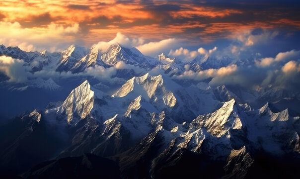 Snowy mountains of the Himalayas, view from Tibet.