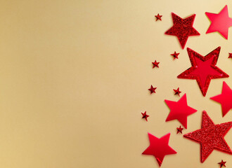 Fototapeta na wymiar Christmas pattern. Set of red balls, bell, gingerbread man, bag,