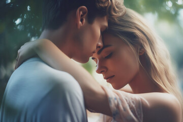 Naklejka premium Image of young romantic couple in summer