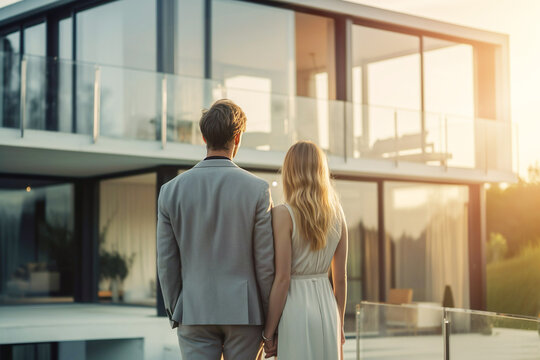 Image of couple standing in front of new house