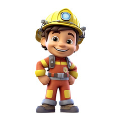 3D cartoon firefighter character on transparent background. Generative AI