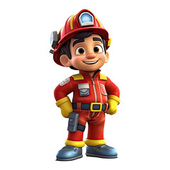 3D cartoon firefighter character on transparent background. Generative AI