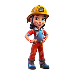 3D cartoon firefighter character on transparent background. Generative AI