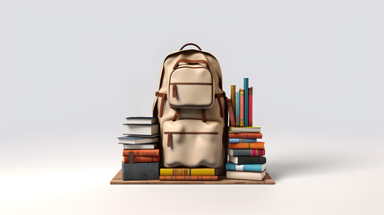 Books and backpack. Concept of back to school. AI generated