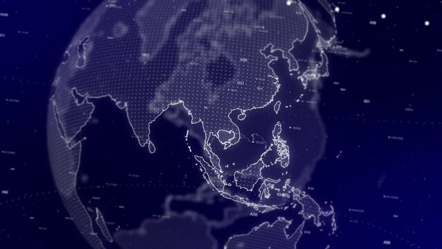 A cinematic video background showcases a digital globe rotating, zooming in on Combodia country.Data analysis Technology Globe rotating on Combodia Country data analysis technological background