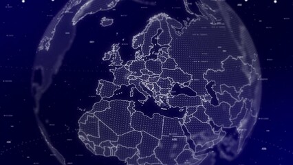 A cinematic video showcases a digital globe rotating, zooming in on Bosnia and Herzegovina country.Data analysis Technology Globe rotating on Bosnia and Herzegovina country data analysis technological - Powered by Adobe