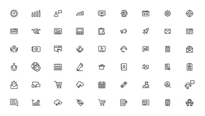 Search Engine Optimization - SEO thin line and marketing icons set. Web Development and Optimization icons. Vector illustration