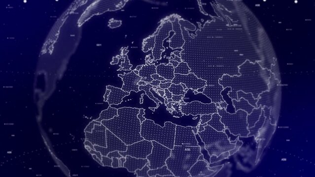 A cinematic video showcases a digital globe rotating, zooming in on Bosnia and Herzegovina country.Data analysis Technology Globe rotating on Bosnia and Herzegovina country data analysis technological