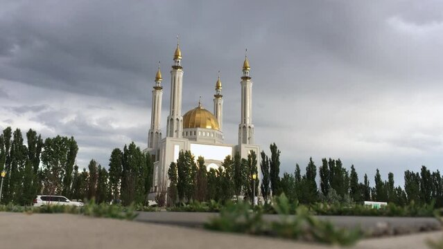 Central mosque of Aktobe city, Kazakhstan. Low shooting point