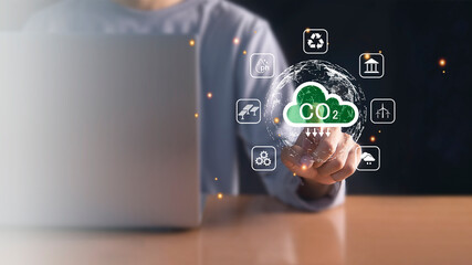 The carbon neutral concept reduces CO2 emissions, reducing global warming. Goal of net zero carbon emissions 2050	