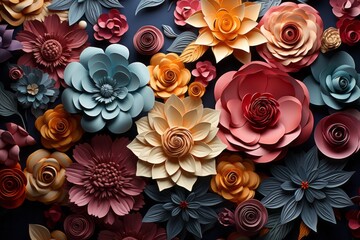 Illustration of a Paper floral wall decoration with vibrant colours and intricate patterns created with Generative AI technology