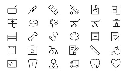 Medicine and Health symbols - minimal thin line web icon set. Outline icons collection. Simple vector illustration