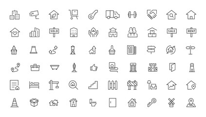 Real Estate minimal thin line web icon set. Included the icons as realty, property, mortgage, home loan and more. Outline icons collection