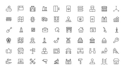 Real Estate minimal thin line web icon set. Included the icons as realty, property, mortgage, home loan and more. Outline icons collection