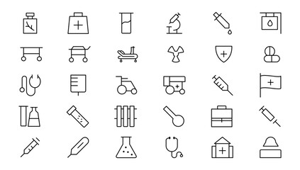 Medicine and Health symbols - minimal thin line web icon set. Outline icons collection. Simple vector illustration
