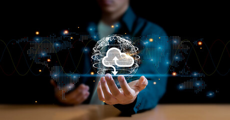 Database cloud storage, big data visualization and analytics technology with technology. Data File Transfer Sharing Cyber ​​Data For Financial Online Marketing