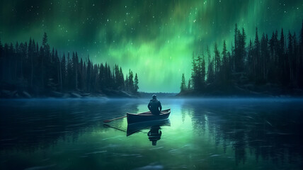 Fototapeta premium northern lights over the lake