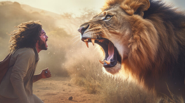 man and lion