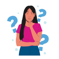 woman thinking question idea in flat illustration