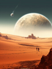 Standing alone on a vast plain overlooking the universe,created with generative ai tecnology.