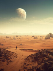Standing alone on a vast plain overlooking the universe,created with generative ai tecnology.