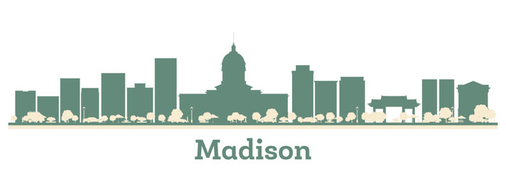 Naklejka premium Abstract Madison USA City Skyline with Color Buildings.